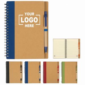 Cuaderno Publicitario Personalizado de Papel Kraft Ecológico con Encuadernación en Espiral, Cuadernos de Tapa Dura Ecológicos con Bolígrafo - Product Image 1