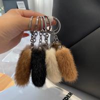 Mini porte-clés en vraie fourrure de vison, jouet en peluche, pendentif pour sac à dos femme, porte-clés de voiture, breloques, ornements à suspendre pour sac, cadeau d'anniversaire pour filles
