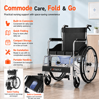 Fauteuil roulant léger avec cadre en acier carbone, pneus pleins de 24 pouces et coussin en tissu Oxford, pliable, pour personnes âgées