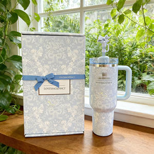 แก้วน้ำเก็บความเย็นสุญญากาศแบบใหม่ ขนาด 40 ออนซ์ พร้อมหูจับ กล่องของขวัญ และหลอดแก้วสลักลาย สำหรับกิจกรรมกลางแจ้ง - Product Image 4