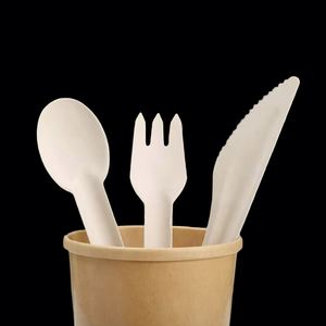 Ensemble de couverts biodégradables de haute qualité en bagasse de canne à sucre, couteau, fourchette et cuillère jetables pour la vente à emporter et la livraison - Product Image 4