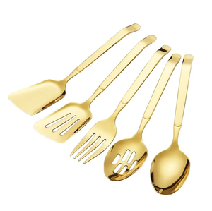 Juego de Cubiertos de Acero Inoxidable DFS0326, Lujoso y Brillante, Color Dorado, Cuchara y Tenedor Grandes para Servir, para Hotel - Product Image 1