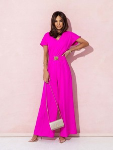 Combinaisons pour femmes de couleur unie, col en V, taille haute, jambe large et détail cravate chic - Product Image 5