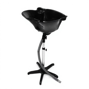 Bac à shampoing moderne en cuir réglable avec repose-pieds pliable pour barbiers et coiffeurs - Bac de lavage de cheveux portable facile à nettoyer - Product Image 4