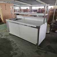 Équipement de restauration commerciale Buffet Évier de cuisine Table Évier en acier inoxydable avec étagère supérieure et porte coulissante