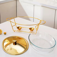 Ensemble de réchauds ovales BrightDay pour buffet, acier inoxydable, verre, capacité de 5 L, injection de vapeur, chauffe-plats à alcool pour la restauration