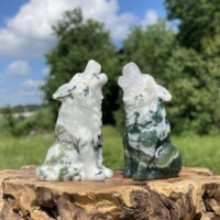 Figurine d'animal en agate mousse naturelle sculptée en loup hurlant, polie à la main, en cristal, pour décoration intérieure, objet de collection, cadeau