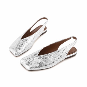 Sandali Slingback Donna in Vera Pelle di Agnello Metallizzata <span class=keywords><strong>Oro</strong></span> Lucido, Leggeri Antiscivolo, Primavera Estate, <span class=keywords><strong>Ballerine</strong></span> alla Moda con Punta Quadrata - Product Image 5