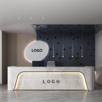 Bureau de réception en MDF multifonctionnel en forme de L incurvé, style moderne et minimaliste, avec éclairage LED, personnalisable, blanc, pour bureau