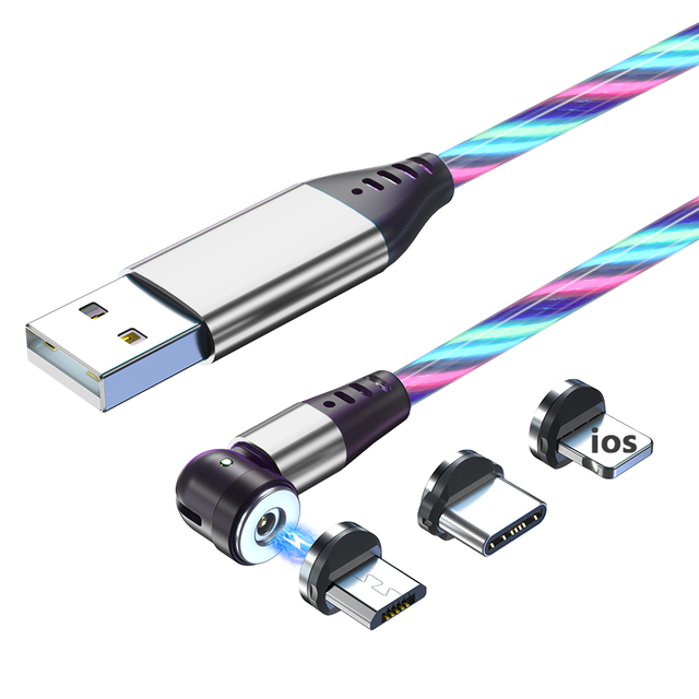 Factory Wholesale Price Custom Logo Type-C Micro Android Fast Charging Magnetic 3 in 1 Multi Flowing Light Color USB Data Cable