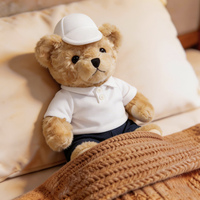 Oso de Peluche Marrón de 25 cm con Camiseta Polo Blanca, Roja, Verde y Rosa, Gorro, Se Puede Personalizar el Logotipo en el Pecho, Camiseta Promocional, Regalo Clínico, Poliéster