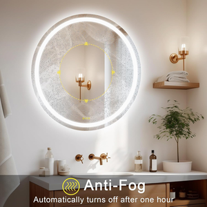 Espejo redondo moderno <span class=keywords><strong>con</strong></span> luz Led, sensor táctil antivaho, baño, inodoro, barbería, salón, táctil, luz <span class=keywords><strong>de</strong></span> espejo <span class=keywords><strong>de</strong></span> pared plateada inteligente - Product Image 5