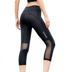 Factory Direct Bulk Supply Women Running Capri <b>Leggings</b> Stretch Compression Fitness Athletic Pants <b>with</b> Side <b>Mesh</b> Panels - Product Image 4