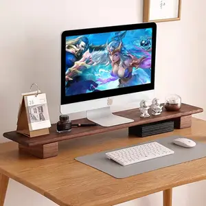 Suporte do monitor do laptop de walnut, prateleira de madeira para computador portátil, tv, suporte para celular