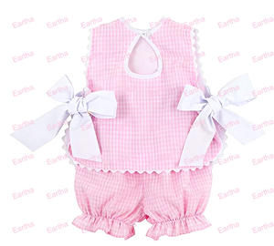 Vestidos para Niñas, Rosa a Cuadros con Ric Rac, Lazo Tejido Personalizado, Conjuntos de Ropa para Niñas, Conjuntos de Blusa y Falda para Bebés, Pascua - Product Image 3