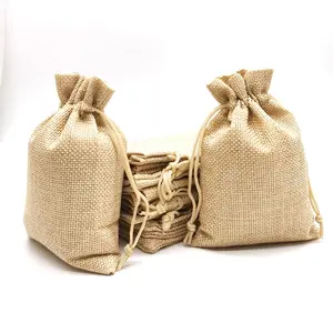 Custom Size Afdrukken Klein Geschenk Jute Jute Tas Met Trekkoord Met Logo