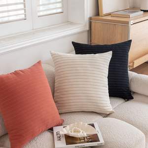 Funda de Almohada Cuadrada de Algodón a Rayas Simple 45x45cm, Decoración del Hogar, Color Caqui, Negro, Verde, Blanco Hueso, Rojo Borrador - Product Image 1