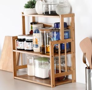 Estante de Especias de Bambú de 3 Niveles, Estante de Despensa, Organizador de Almacenamiento para Encimera de Cocina, Material de Madera, Tipo Vajilla - Product Image 2