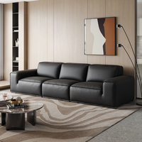 Ensemble de canapé en cuir véritable grain de vache noire normcore italien pour grand appartement meubles de salon