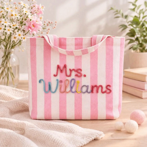 Bolsos de Mano Personalizados Plegables para Mujer, con Logotipo Impreso Personalizado, Bordado, a Rayas, de Lona, para la Playa, de Lujo - Product Image 4