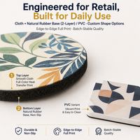 Sous-verres en gros, sous-verres pour la vente au détail, sous-verres pour supermarchés, sous-verres de forme personnalisée, en caoutchouc naturel, OEM USA