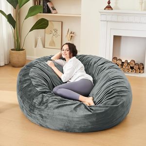 Fauteuils poufs de haute qualité pour adultes, 4 pieds, en mousse à mémoire de forme, grand couvre-canapé - Canapé rond moelleux pour salon - Product Image 4