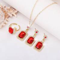 Parure de Bijoux de Mariage Exquise, Collier et Boucles d'Oreilles Carrés en Cristal, Bijoux de Noël Émeraude, Coffret Trois Pièces pour Femme
