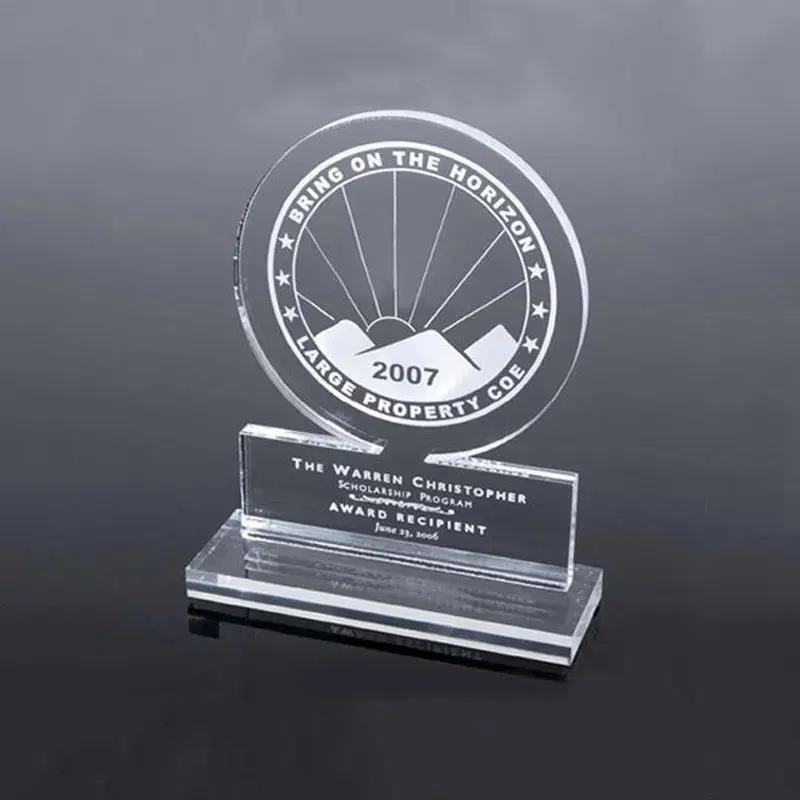 Akrilik Bening Penghargaan dengan Dasar, Lucite Piala Blok Berdiri Perspex Logo Tampilan