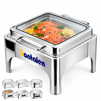 Buffet-Speisenwärmer Quadratisch Edelstahl Chafing Dish mit Glasdeckel Elektrisch oder Brennstoffbeheizt für Restaurant Hochzeit Buffet