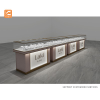 Vitrine à bijoux rose de luxe avec éclairage LED, design personnalisable, acier inoxydable, verre trempé, or, diamant, YIZHAN