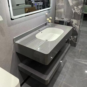 Meuble-lavabo de salle de bain moderne avec éclairage LED, lavabo intégré et étagère de rangement en pierre frittée, de haute qualité et élégant - Product Image 6
