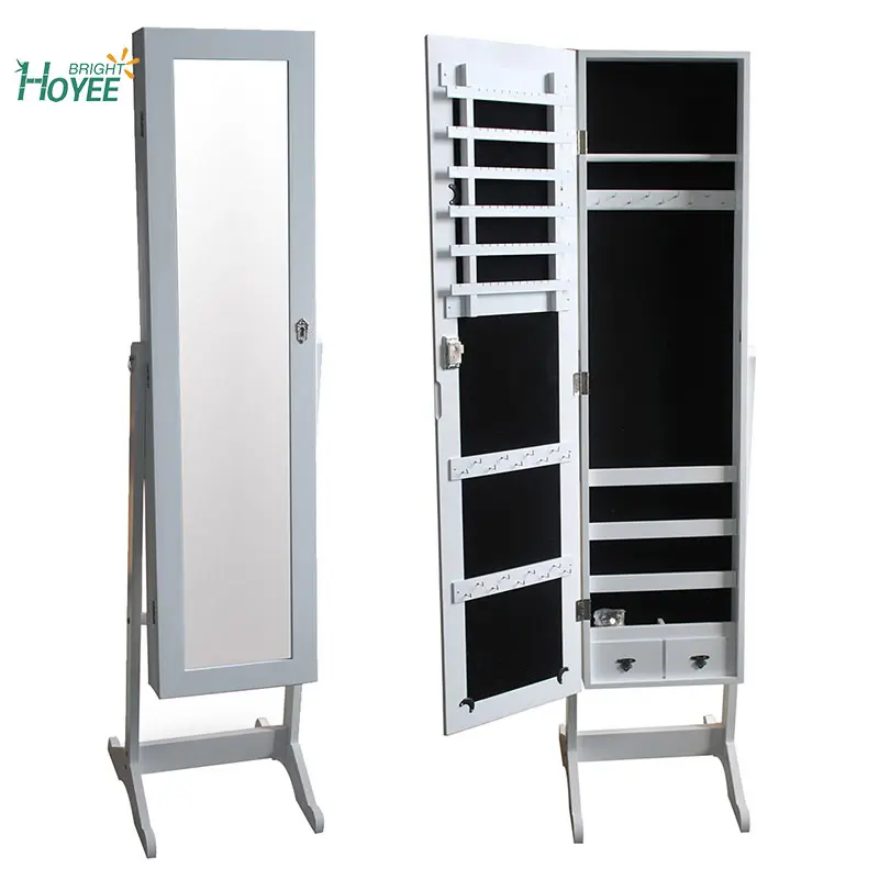 Jewelry Cabinet with Full-Length Mirror, Freestanding Body Mirror with Jewelry Storage, Door/Wall Mounted Jewelry