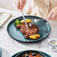 EKA Ensemble de 12 assiettes en céramique à glaçure réactive bleue, vaisselle, OEM/ODM, service de table moderne, vente en gros pour la maison et les restaurants