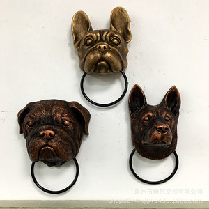 Juego de 4 golpeadores de puerta con cabeza de animal, de resina sintética, decoración para el hogar, montaje en pared, diseño de murciélago y perro, estilo tradicional - Product Image 2
