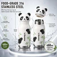 Bouteille d'eau isotherme sous vide en acier inoxydable 316 de 450 ml avec paille, bouchon tête d'animal 3D, logo personnalisé, gobelet à double paroi, vente en gros
