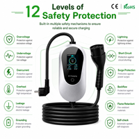 Chargeur EV portable OEM ODM Type 2 7kW 11kW 22kW réglable 8A-32A IC-CPD avec écran LCD et minuterie, station de charge de voyage multi-prises pour voiture électrique