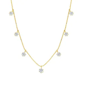宝石925纯银18k金细珠链中等浮动立方氧化锆项链