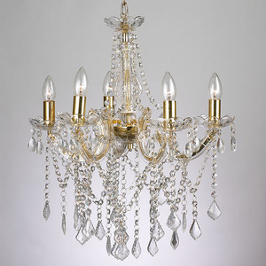 Lámpara colgante de araña, 5 luces doradas acrílicas, gotas de latón, de cristal, estilo art deco - Product Image 2
