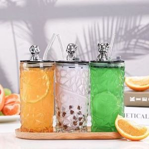 新品高価値かわいいクリエイティブベアオフィスホームダイヤモンドカップガラスストローガラス水カップ - Product Image 4