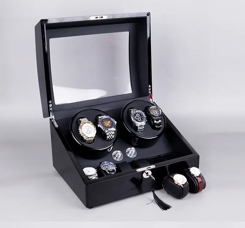 블랙 페인트 4 + 6 자동 와인딩 시계 상자 기계식 시계 와인더 회전 모터