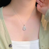 Collier pendentif gourde en argent pur S999 avec calcédoine blanche, bijou porte-bonheur en forme de gourde pour femme