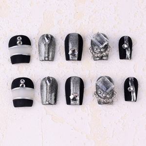 Faux ongles en acrylique en gros, forme cercueil, couvrance totale, pré-dessinés, dégradé rose, avec strass, pointes courtes - Product Image 3