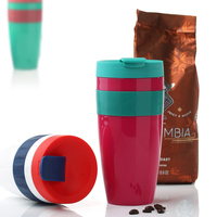 Mug de voyage en Tritan PP 500ml 400ml, tasse à café réutilisable avec couvercle rabattable, design bicolore pour le bureau, les trajets domicile-travail, le camping et les activités de plein air