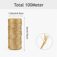 Cordon décoratif métallique doré de 100 m, 1,5 mm, pour emballage cadeau de Noël, bricolage, artisanat, décorations de fête de remise de diplôme, étiquettes cadeaux