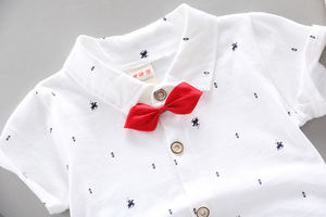 Achetez directement de Chine : Ensemble chemise polo en coton à manches courtes avec nœud papillon, style gentleman anglais haut de gamme pour bébé garçon – Nouvelle collection très tendance - Product Image 4