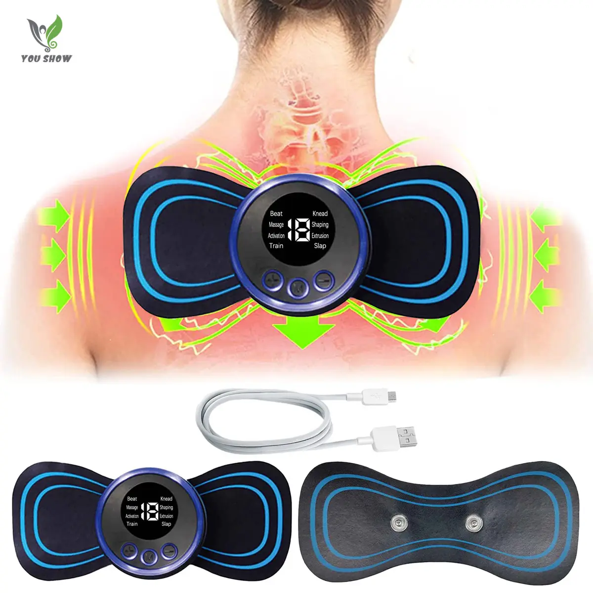 Portable Mini Electric EMS Electric Massager Neck Shoulder Massage Belt Back Pain Relief Massager