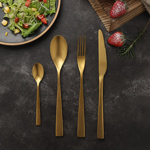 Ensemble de <span class=keywords><strong>couverts</strong></span> vintage en acier inoxydable 18/10 doré mat gravé au laser style rétro pour la rentrée scolaire - Product Image 4