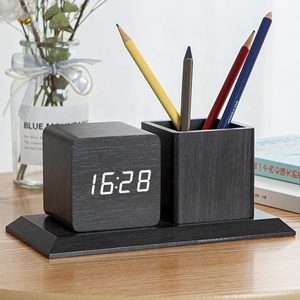 KH-WC009 Đa Chức Năng LED Báo Thức Kỹ Thuật Số Máy Tính Để Bàn Bằng Gỗ Lịch Đồng Hồ Bút - Product Image 5
