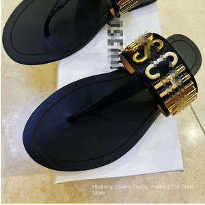 รองเท้าแตะส้นตึกแฟชั่น2024สำหรับผู้หญิง, รองเท้าหนังแท้ด้านบนรองเท้าสตรีขนาดใหญ่รองเท้ามีตัวอักษรเข้ากับทุกชุดในฤดูร้อน - Product Image 5