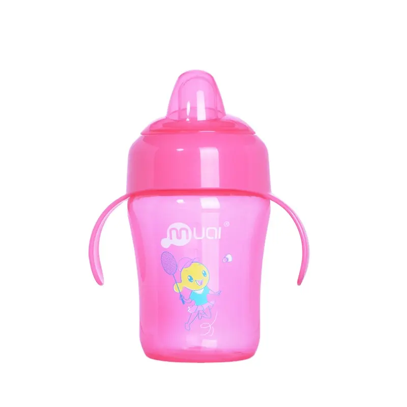 Mumlove gelas isap bayi 360, cangkir menyapih silikon stainless steel dengan pegangan plastik untuk anak-anak